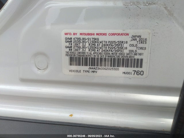 JA4AZ3A33GZ025320 Mitsubishi Outlander Se/sel/es