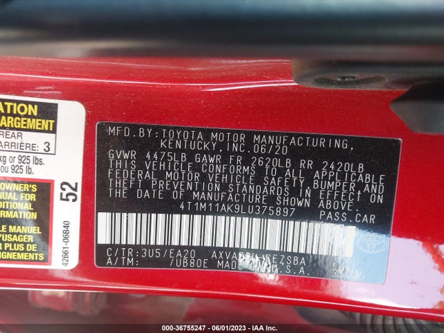 2020 Toyota Camry, VIN: 4T1M11AK9LU375897