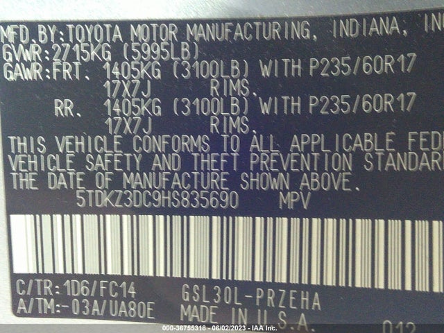 Toyota SIENNA LE 2017 5TDKZ3DC9HS835690 Image 9