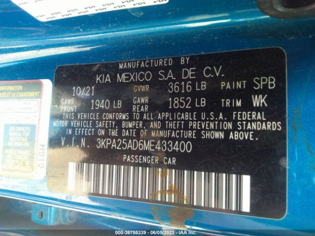 3KPA25AD6ME433400 KIA Rio 5-door S