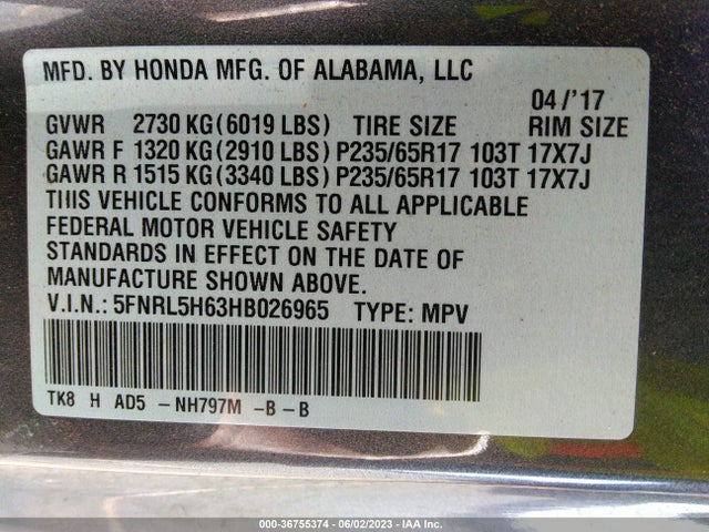 Honda Odyssey Ex-l 2017 5FNRL5H63HB026965 Image 11