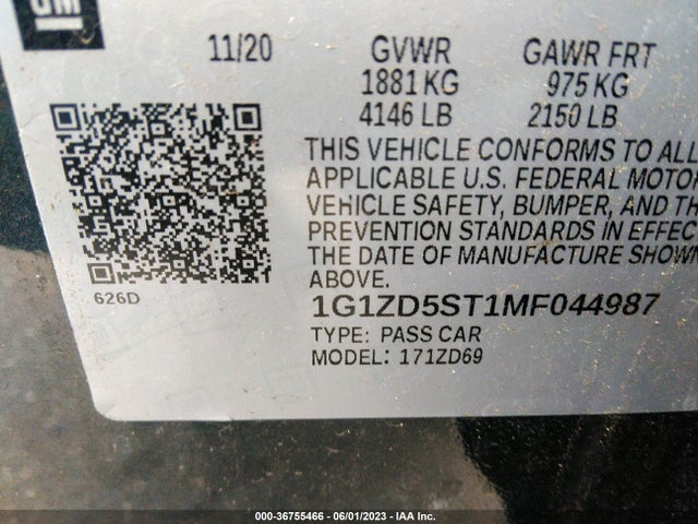 Chevrolet MALIBU LT 2021 1G1ZD5ST1MF044987 Image 9