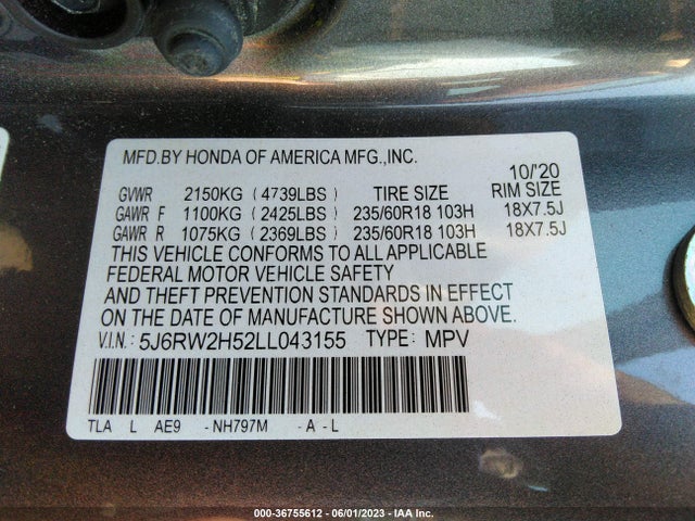 Honda CR-V EX 2020 5J6RW2H52LL043155 Image 9