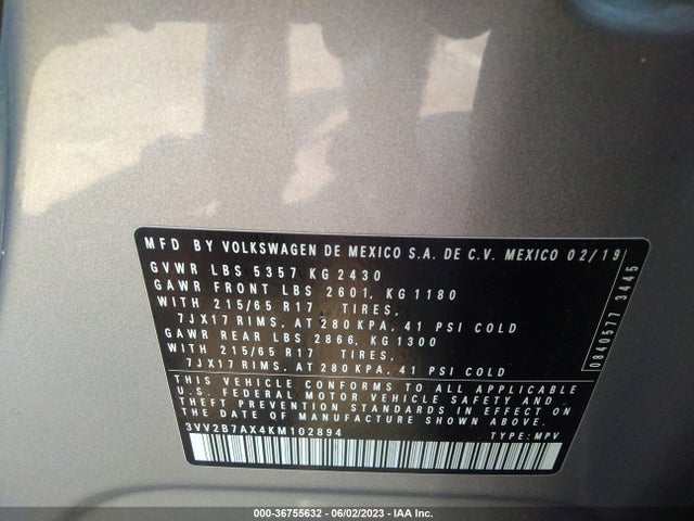3VV2B7AX4KM102894 Volkswagen TIGUAN SE
