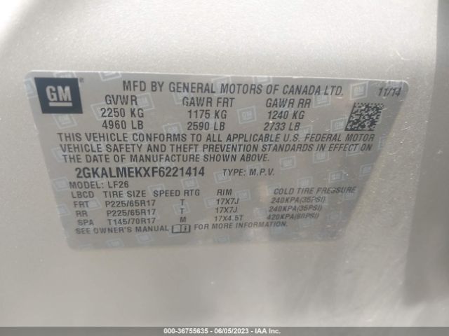 2GKALMEKXF6221414 GMC Terrain Sle