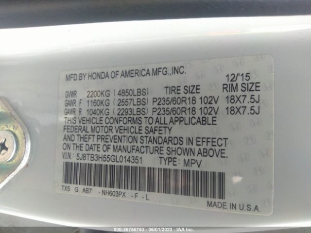 5J8TB3H55GL014351 Acura Rdx Tech Pkg/tech