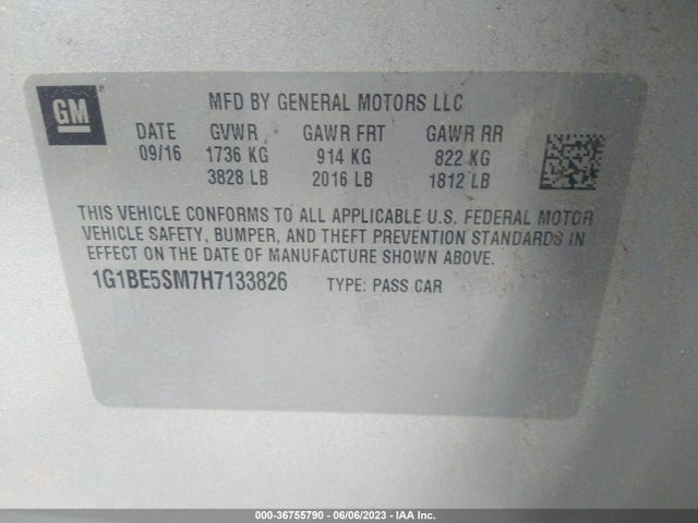 Chevrolet CRUZE LT 2017 1G1BE5SM7H7133826 Image 10