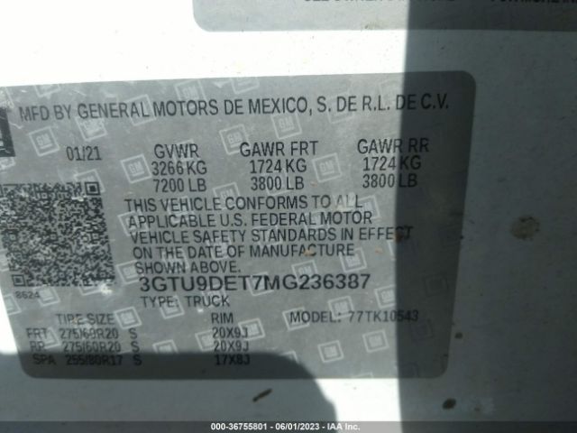 3GTU9DET7MG236387 GMC Sierra 1500 Slt