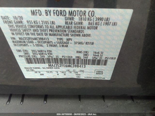 MAJ3S2FE6MC398413 Ford ECOSPORT S