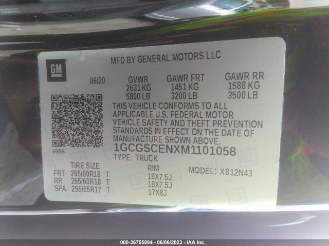 2021 CHEVROLET COLORADO 2WD LT VIN: 1GCGSCENXM1101058