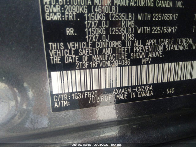 2021 TOYOTA RAV4 LE VIN: 2T3F1RFV0MC204086