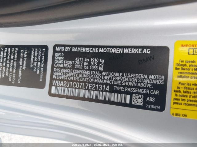 2020 BMW 2 SERIES WBA2J1C07L7E21314 Photo 8