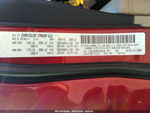 1C4RDJDGXEC420136 Dodge DURANGO LIMITED