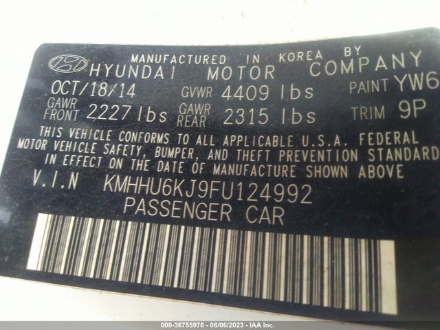 2015 HYUNDAI GENESIS COUPE 3.8L BASE VIN: KMHHU6KJ9FU124992