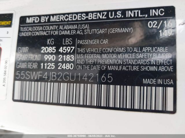 55SWF4JB2GU142165 Mercedes-Benz C-class C 300
