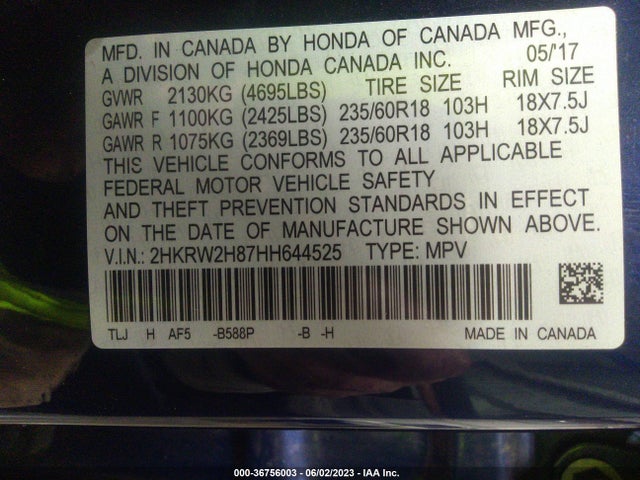 Honda Cr-v Ex-l 2017 2HKRW2H87HH644525 Image 10