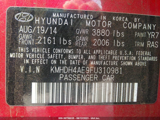 Hyundai ELANTRA SE 2015 KMHDH4AE9FU310981 Image 15