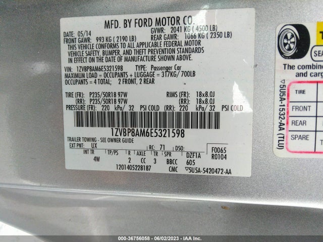 1ZVBP8AM6E5321598 Ford Mustang V6