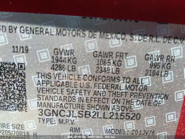 Chevrolet Trax Lt 2020 3GNCJLSB2LL215520 Image 9