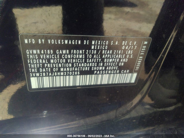 3VW2B7AJ8HM370265 Volkswagen Jetta 1.4t S