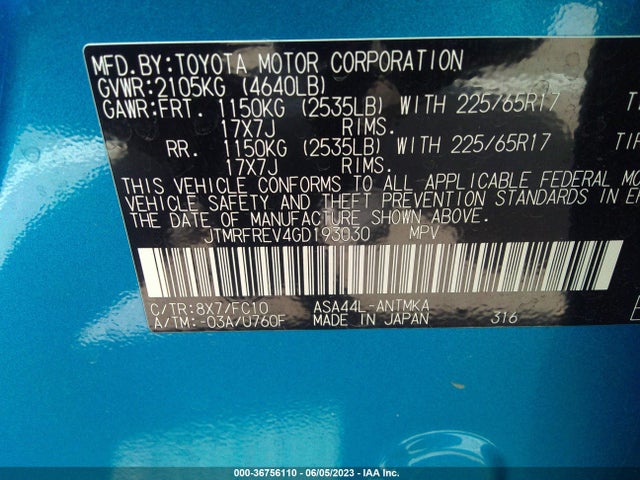 Toyota Rav4 Xle 2016 JTMRFREV4GD193030 Image 10