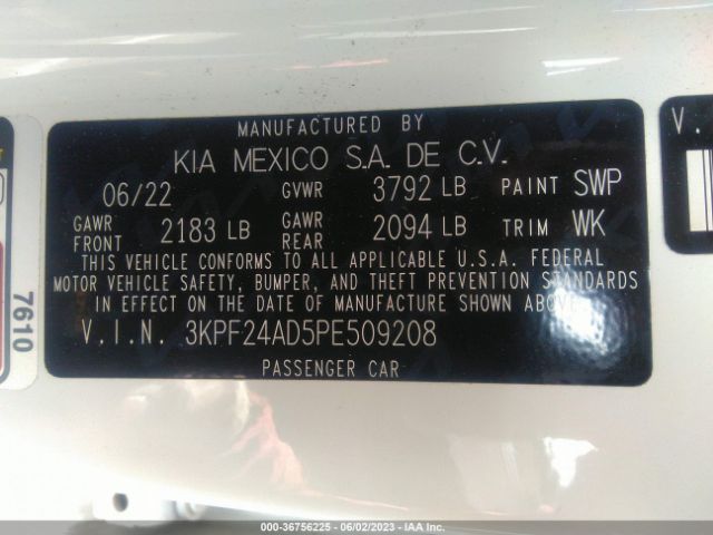 3KPF24AD5PE509208 KIA Forte Lxs
