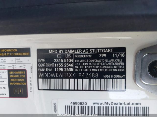 WDDWK6EBXKF842688 Mercedes-Benz C-class Amg C 43