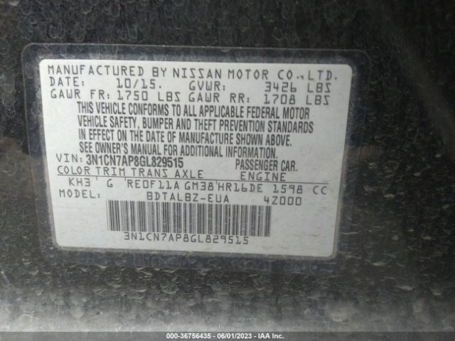 3N1CN7AP8GL829515 Nissan VERSA SV