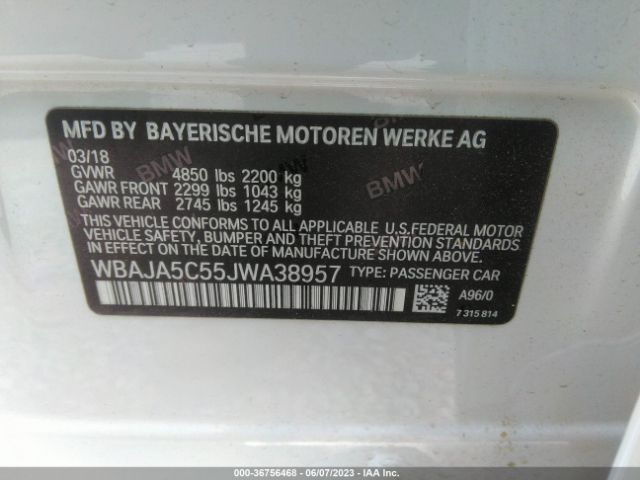 WBAJA5C55JWA38957 BMW 5 Series 530i