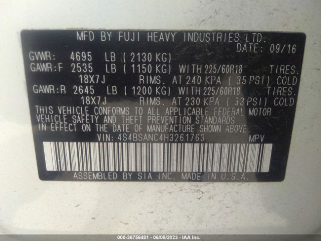 4S4BSANC4H3261763 Subaru Outback Limited