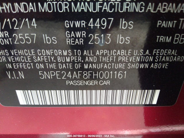 Hyundai Sonata 2.4l Se 2015 5NPE24AF8FH001161 Image 10