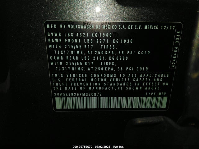 3VVDX7B29PM330877 Volkswagen TAOS S