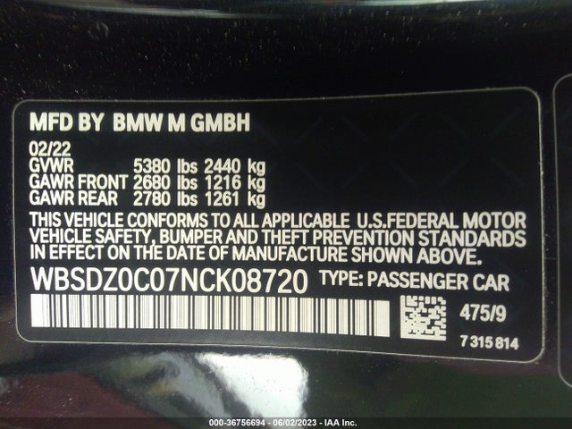 2022 BMW M8, VIN: WBSDZ0C07NCK08720
