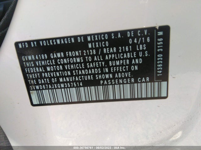 3VWD67AJXGM357514 Volkswagen Jetta Sedan 1.4t Se