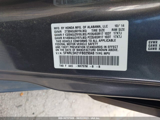 Honda ODYSSEY LX 2015 5FNRL5H21FB029048 Image 9