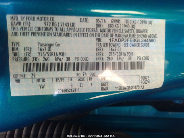 Ford FOCUS SE 2016 1FADP3FE8GL344580 Image 9