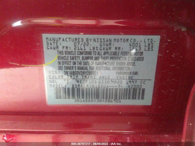 3N1AB8DV3NY286901 Nissan SENTRA SR