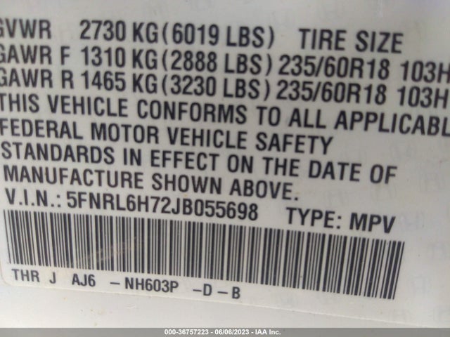 Honda Odyssey Ex-l 2018 5FNRL6H72JB055698 Image 9