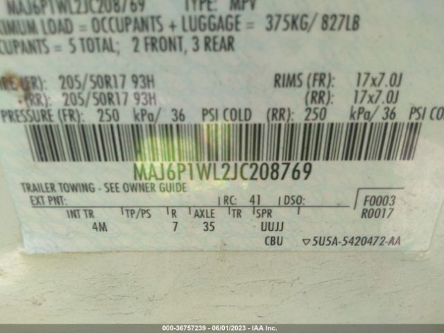 MAJ6P1WL2JC208769 Ford Ecosport Titanium