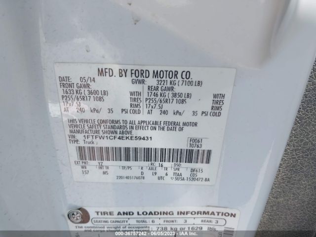 1FTFW1CF4EKE59431 Ford F-150 Xl/stx/xlt/fx2/lariat