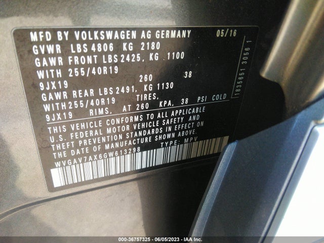 WVGAV7AX6GW613298 Volkswagen Tiguan R-line