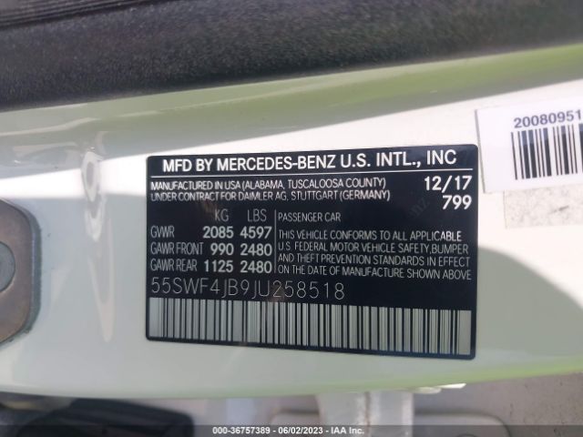 55SWF4JB9JU258518 Mercedes-Benz C-class C 300