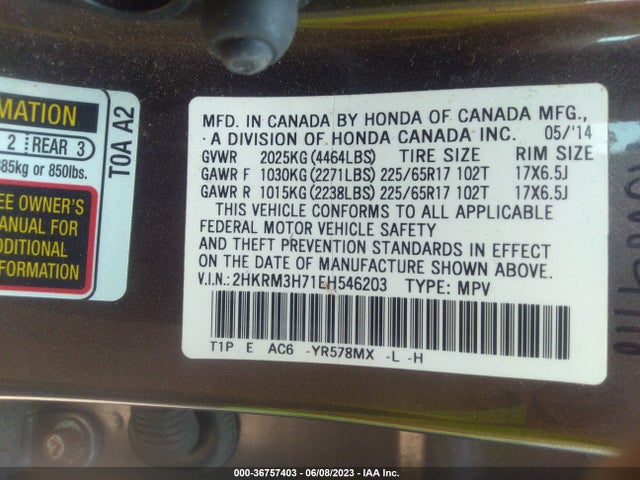 Honda Cr-v Ex-l 2014 2HKRM3H71EH546203 Image 9