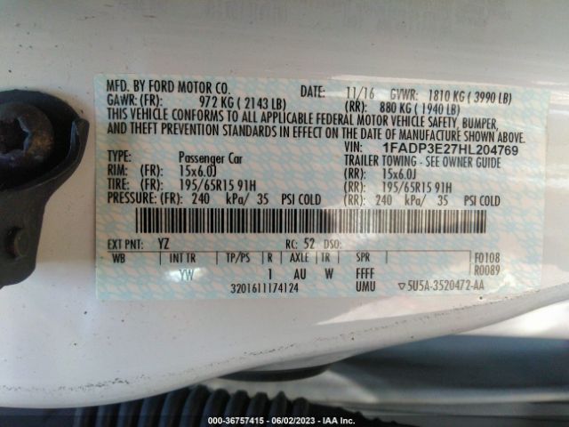 1FADP3E27HL204769 Ford FOCUS S