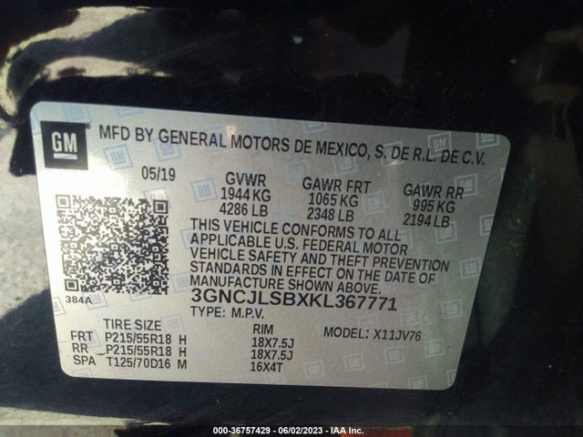 Chevrolet Trax Lt 2019 3GNCJLSBXKL367771 Image 9