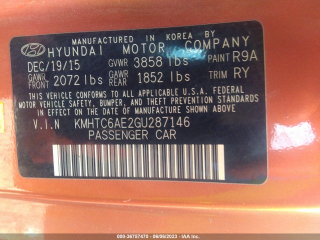 Hyundai Veloster Turbo 2016 KMHTC6AE2GU287146 Image 10