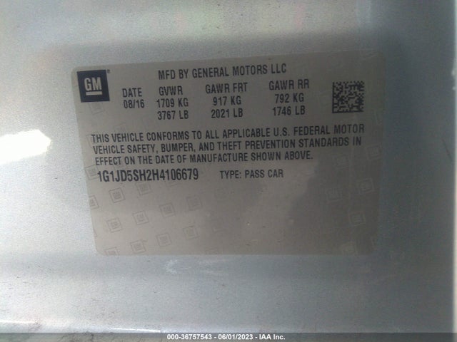Chevrolet SONIC LT 2017 1G1JD5SH2H4106679 Image 10