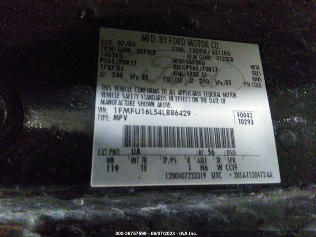 2004 FORD EXPEDITION SPECIAL SERVICE/XLT VIN: 1FMFU16L54LB86429