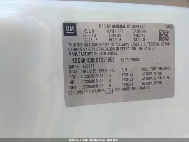 Aukcja sprzedaży 2013 Chevrolet Silverado 3500hd Ltz, vin: 1GC4K1C88DF221853, numer aukcji: 36757606