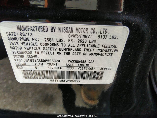 Aukcja sprzedaży 2013 Infiniti M37, vin: JN1BY1AR5DM603970, numer aukcji: 36757638